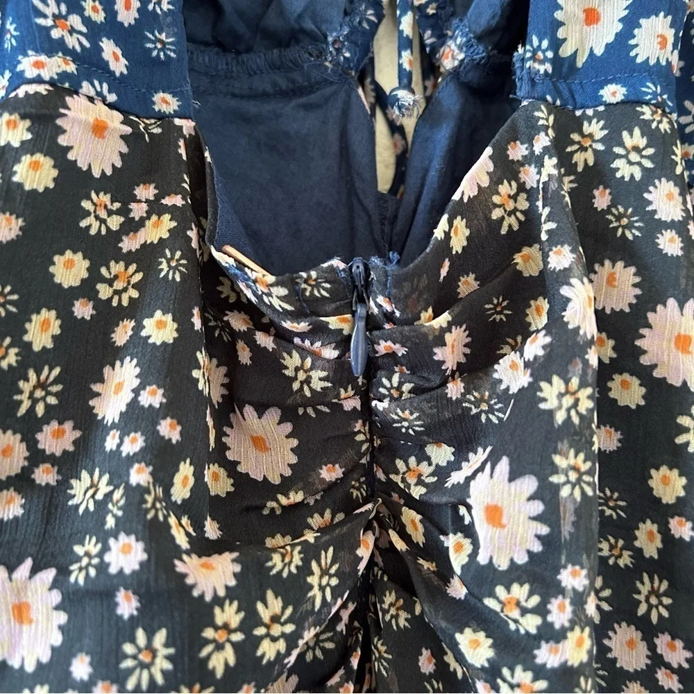 Free People Women’s Dress Medium Blue Gray Dixie Floral Print Off Shoulders Date